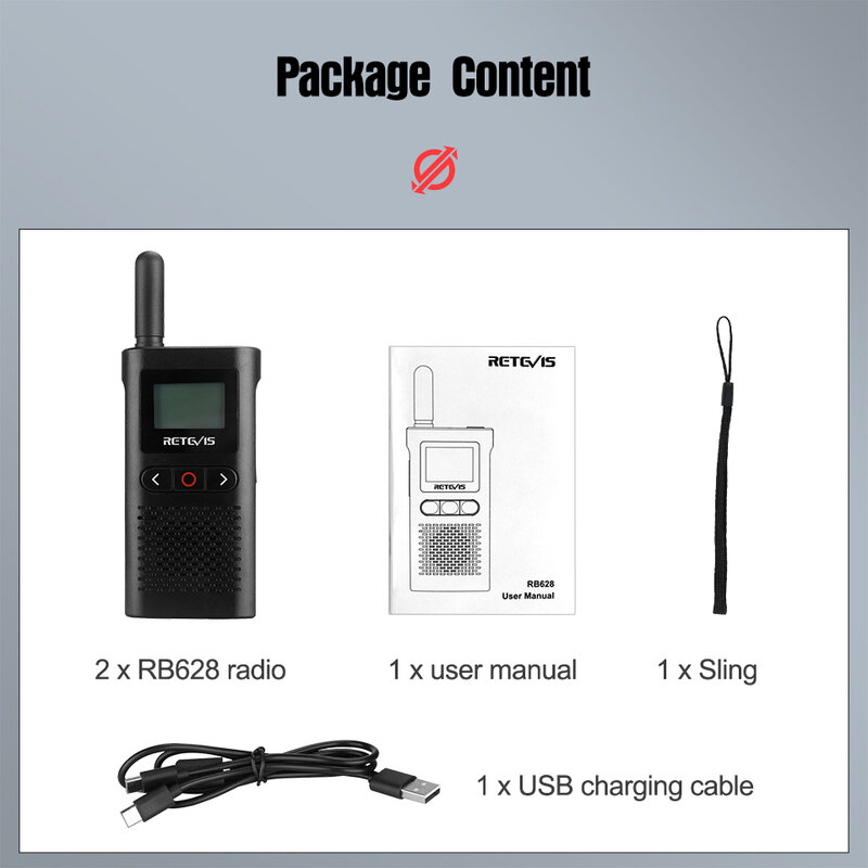 Retevis-Mini walkie-talkie RB628, recargable, 2 piezas, incluido, PMR446, Radios bidireccionales portátiles de largo alcance para caza