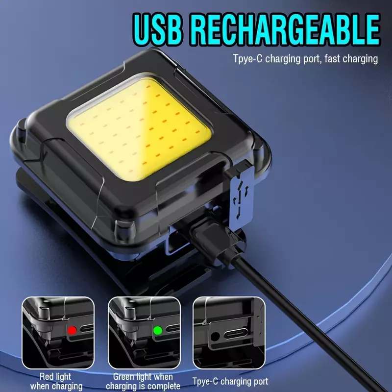 LED Headlamp 4 Light Modes LED Work Light Type C USB Charging Compact Head Flashlight Adjustable Angle for Climbing Emergency