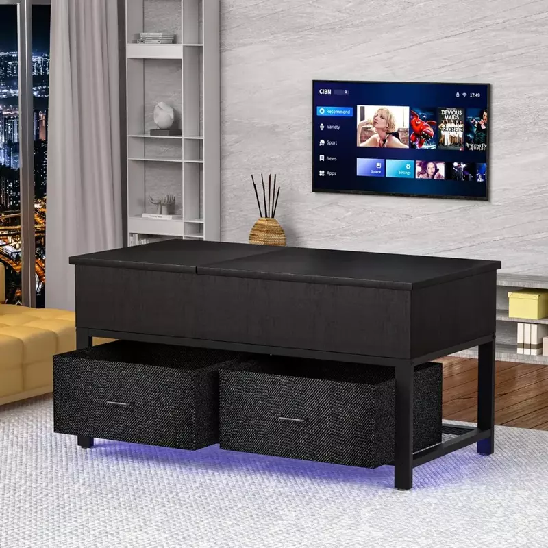 Coffee Table with Storage, Modern Square Center Tables with USB Charging Port, 39.4"Coffee Table