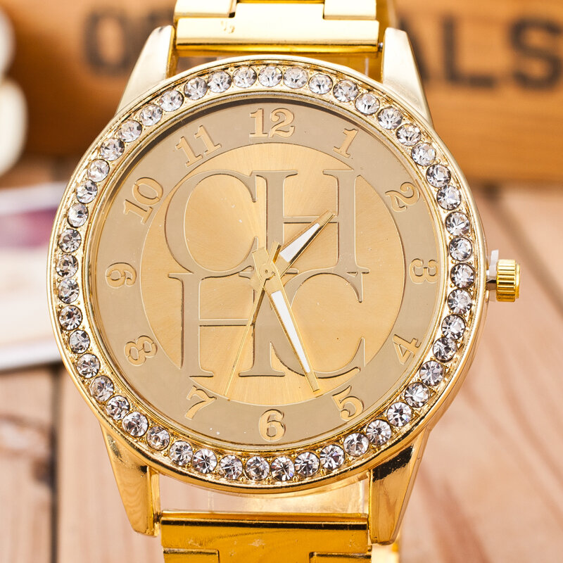 Neue Damen uhren Mode Quarzuhr Damen uhren Luxus Kristall Gold Edelstahl Armbanduhren Relogio Feminino Hot Sale