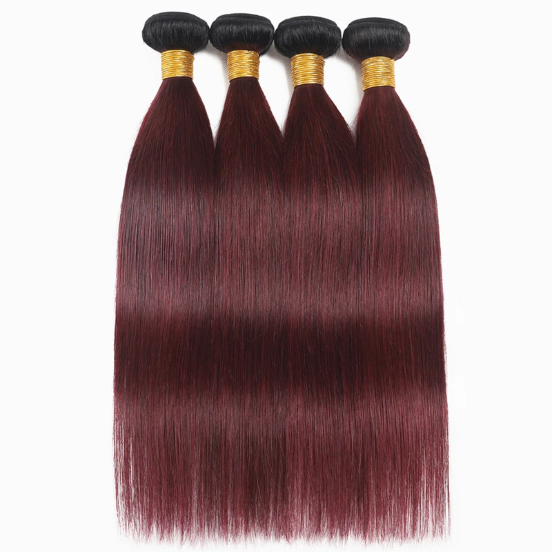 1b 99j Burgundy rambut manusia bundel Ombre anggur merah tulang rambut lurus manusia 1/3 /4 buah berwarna Brasil murni ekstensi rambut