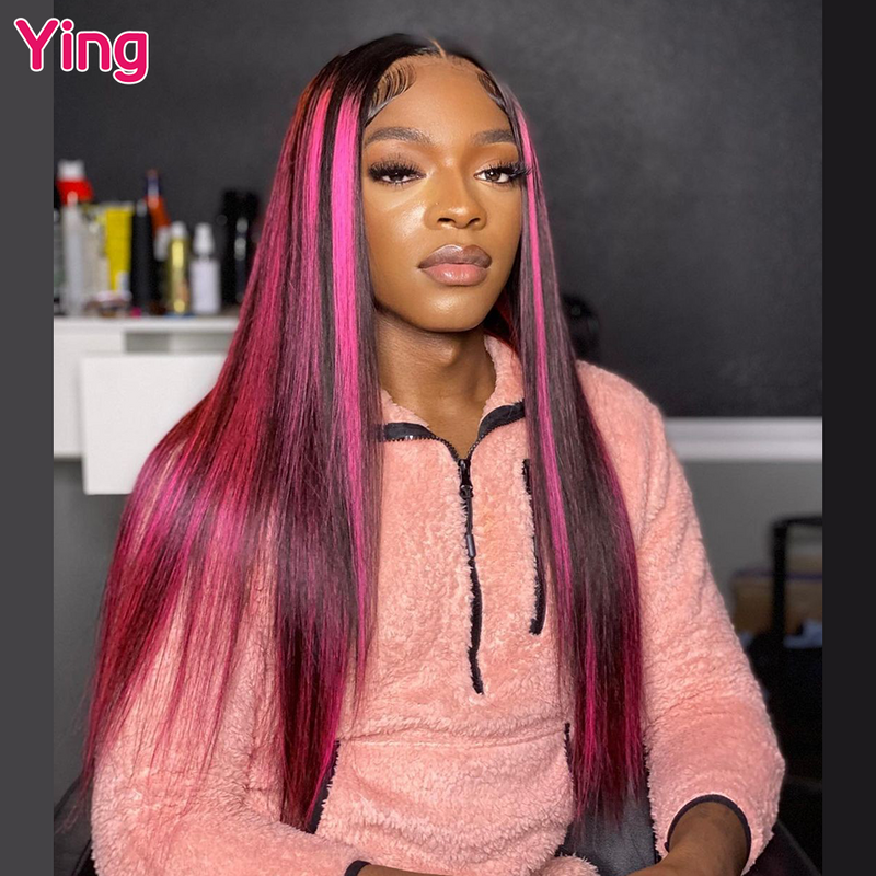 Pink Highlight 13x6 Lace Front Wig Pre Plucked Body Wave Colored Human Hair Wigs Transparent Peruvian Remy Hair For Black Women