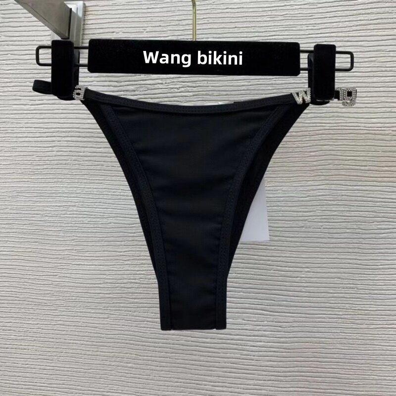 Luxury Brand Designer Rhinestone Letter Women's Wang Bikini Sexy Thong Briefs Ladies Beach Bikini Swimsuit 2 Piece Set 2024 New