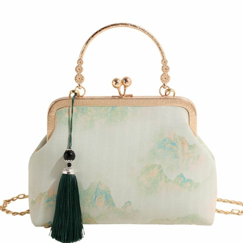 Bolso de mano de estilo chino con borla para mujer, bolso cruzado elegante de poliéster, nuevo
