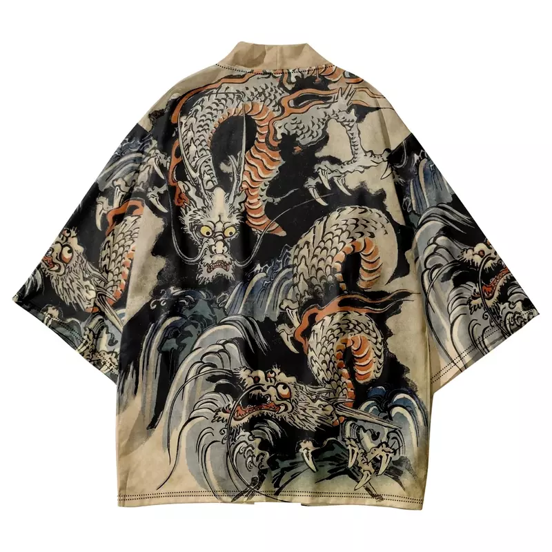 Kimono samurái tradicional para hombre y mujer, camisa Yukata con estampado de dragón de Anime japonés, Cosplay Haori, cárdigan femenino, bata de verano