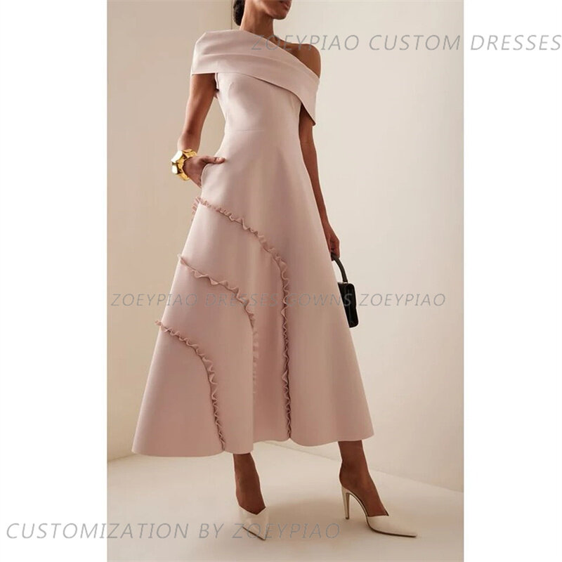 Пыльное розовое платье А-силуэта, платье длиной до щиколотки на одно плечо, вечернее платье для вечеринки, Формальные вечерние коктейльные платья для выпускного вечера, Индивидуальный размер