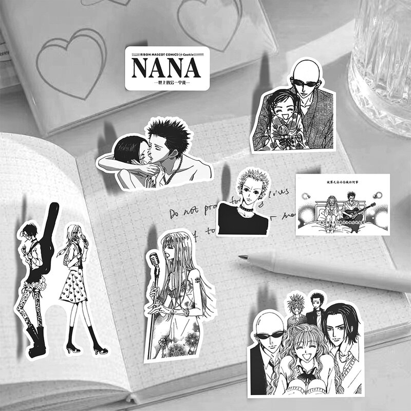 Anime japonês NANA Adesivos, Decalques preto e branco, Decoração dos desenhos animados, Mala, Laptop, Telefone, Papelaria, Manga Adesivo, 10 pcs, 30 pcs, 66pcs
