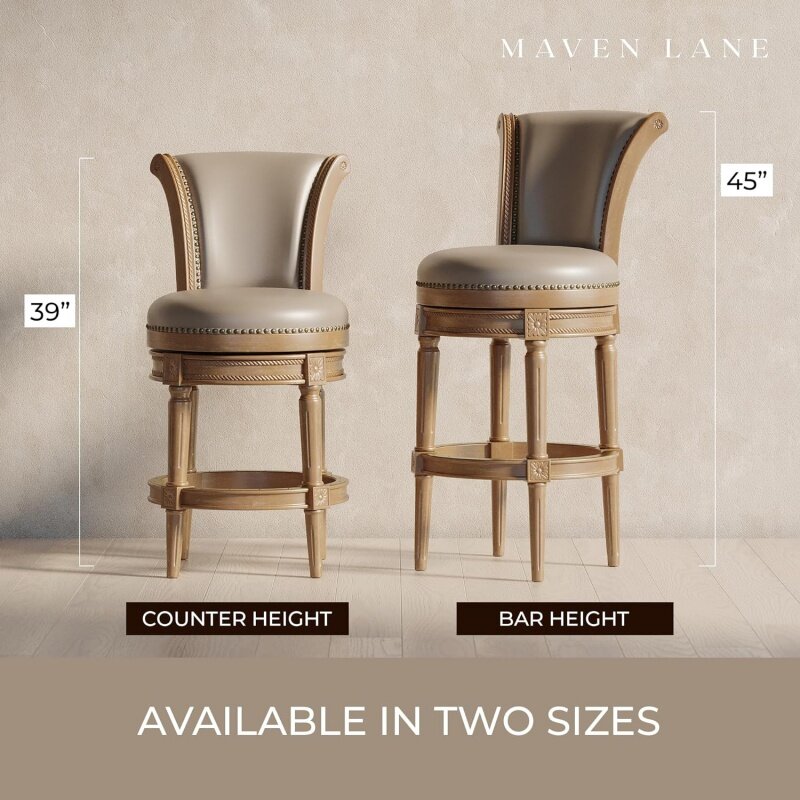 Барный стул Maven Lane Pullman, барный стул с обивкой из матового дуба, высотой 26 дюймов, с покрытием сзади, с эффектом движения вперед, Bone, веганская Леа