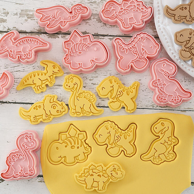 8 шт./компл. пластиковые 3D формочки для печенья в форме динозавра, Мультяшные зеркальные штампы, кухонная форма для выпечки