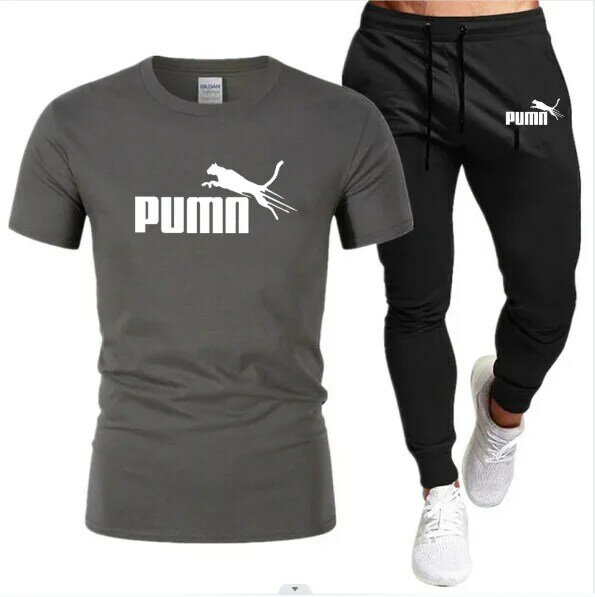 Летний комплект спортивной одежды, футболка с коротким рукавом 3D, длинные брюки, легкая, Повседневная и модная мужская одежда, для спорта и бега
