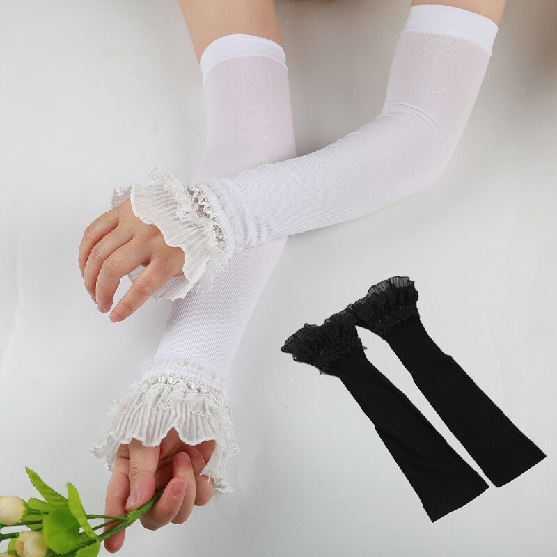Summer Driving Sunscreen Arm Sleeves Long Fingerless Elastic Mittens Covered Lace Gloves Driving Gloves Women Arm Sleeve Wrist