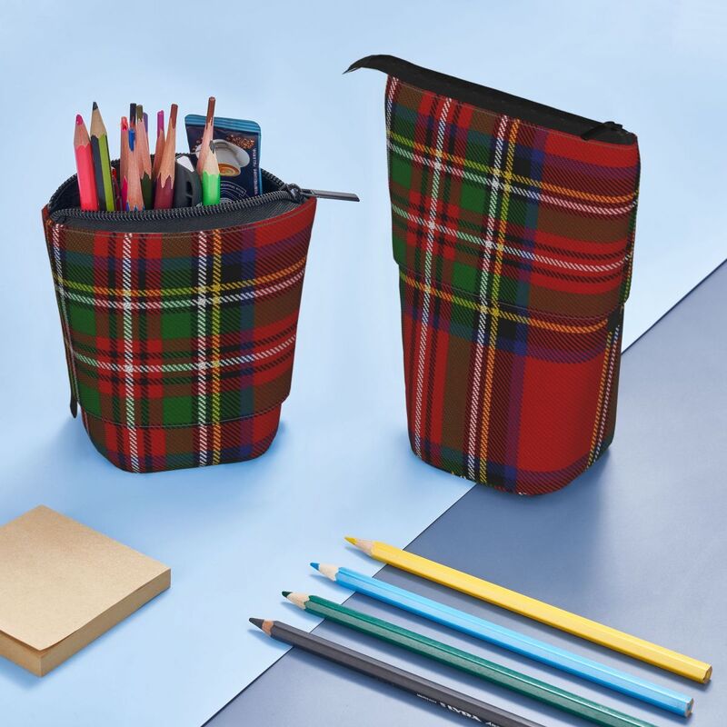 Royal Stewart-caja de bolígrafos de tartán con cremallera para estudiantes, bolsa de papelería para niños, estuche de lápices retráctil Vertical