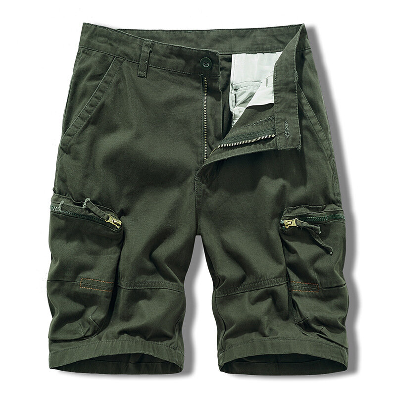 Multi-bolso da carga dos homens Shorts com bolso com zíper Masculino Casual cor sólida Shorts ao ar livre para o verão