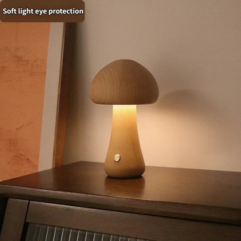 LED 귀여운 버섯 조명, USB 충전식 터치 침대 옆 장식 책상 조명, 침실 어린이 방 수면 야간 조명