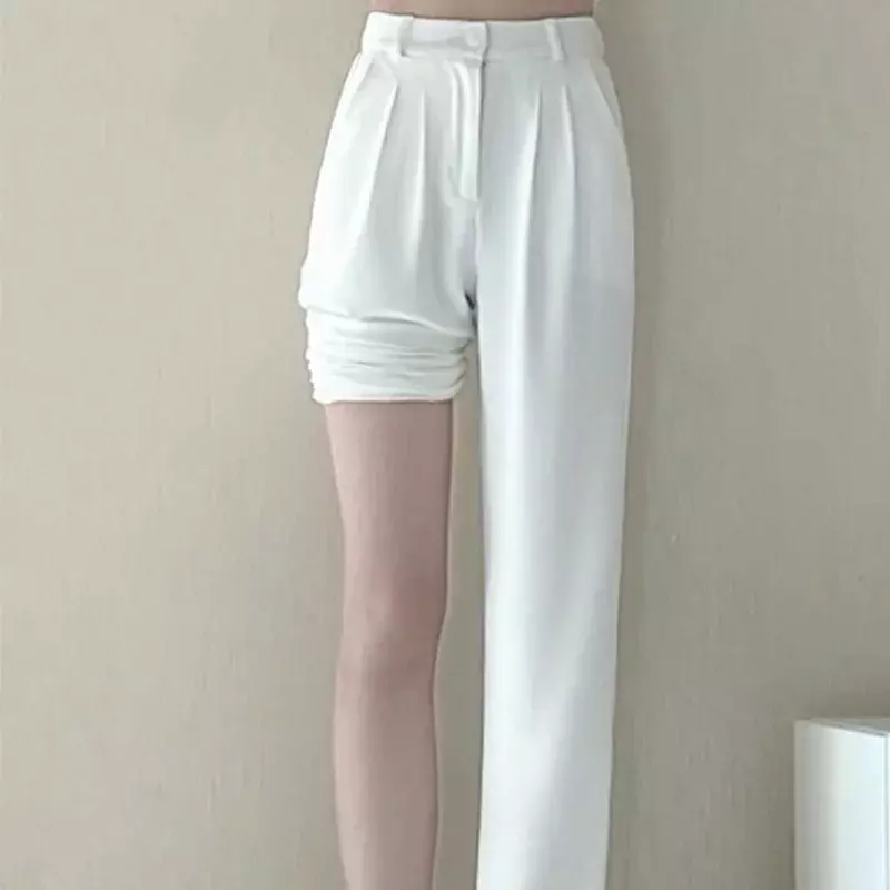 DAYIFUN Summer Loose Pants High Waist Thin Wide-Leg Long Pants Women Simple Solid Black Casual Female Trousers Korean New 2022