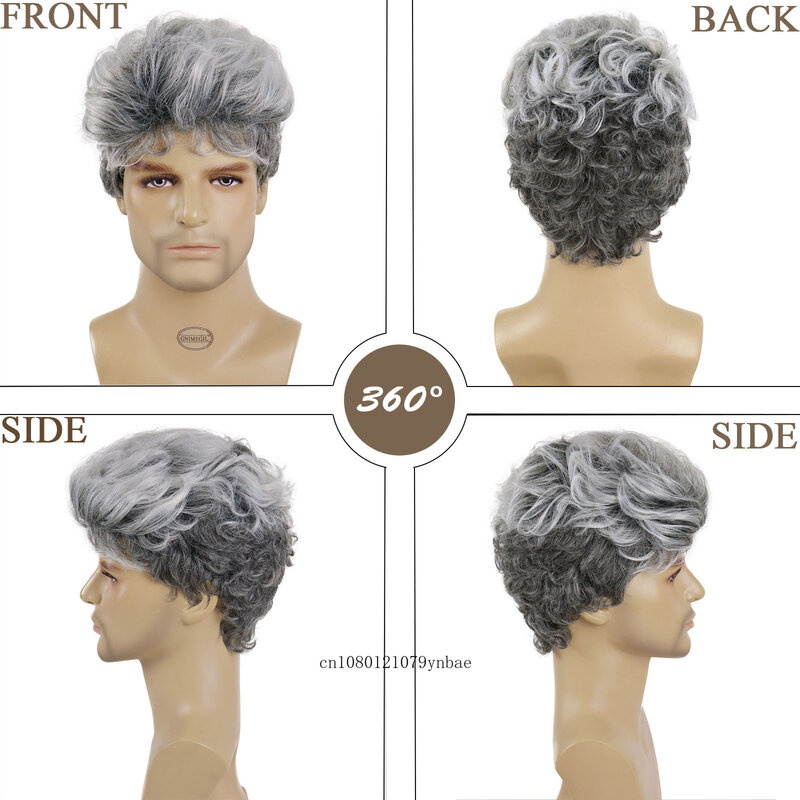 Парик мужской серый из натуральных синтетических волос, красивые пушистые короткие термостойкие волосы для косплея на Хэллоуин, регулируемый размер шапки