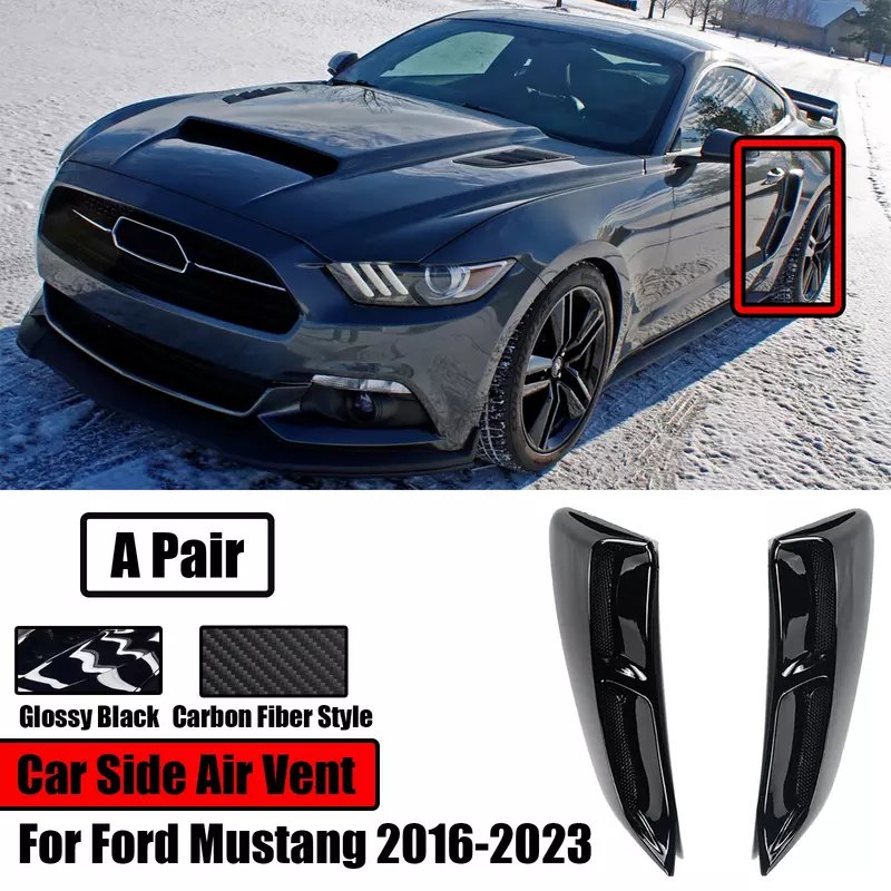 Louver para Ford Mustang porta exterior, pára-choque traseiro, aberturas laterais, colher de corte, obturador da janela, ventilação, 1 par, 2015-2023