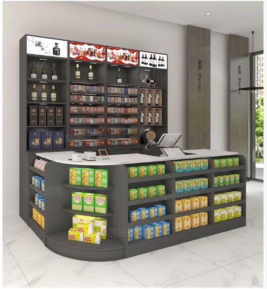 Combinação pequena do armário para o supermercado, a loja do caixa, o tabaco e o armário do licor, loja da conveniência da barra, moderna e simples