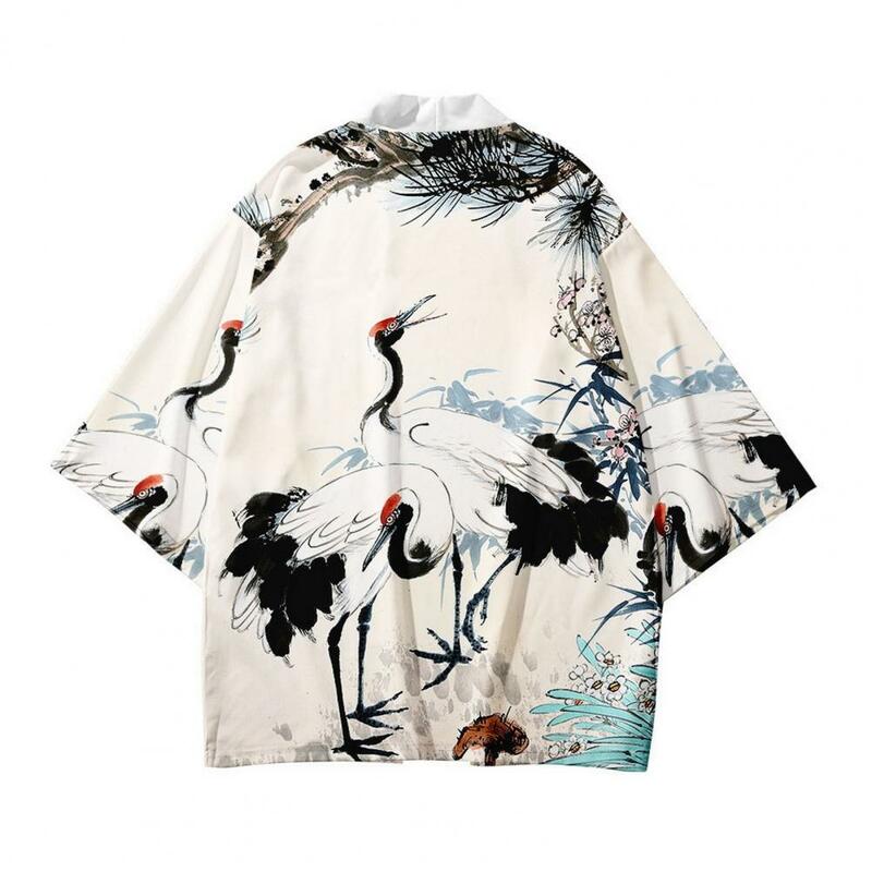 Cárdigan Kimono holgado para hombre, ropa tradicional japonesa, estilo japonés, estampado de pájaros, tres tradicionales para el día a día