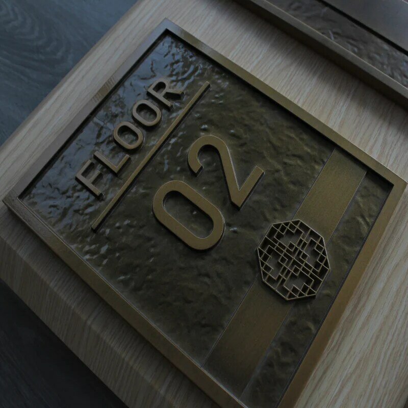 Enseigne personnalisée en aluminium gaufré Bronze 3D, numéro de porte d'hôtel haut de gamme, mots publicitaires, Logo métallique Antique