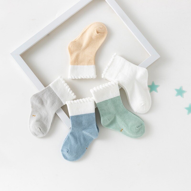 Meias de algodão para o bebê, cor sólida, bonito, recém-nascido, meninos e meninas, para crianças de 0 a 2 anos, 1 conjunto