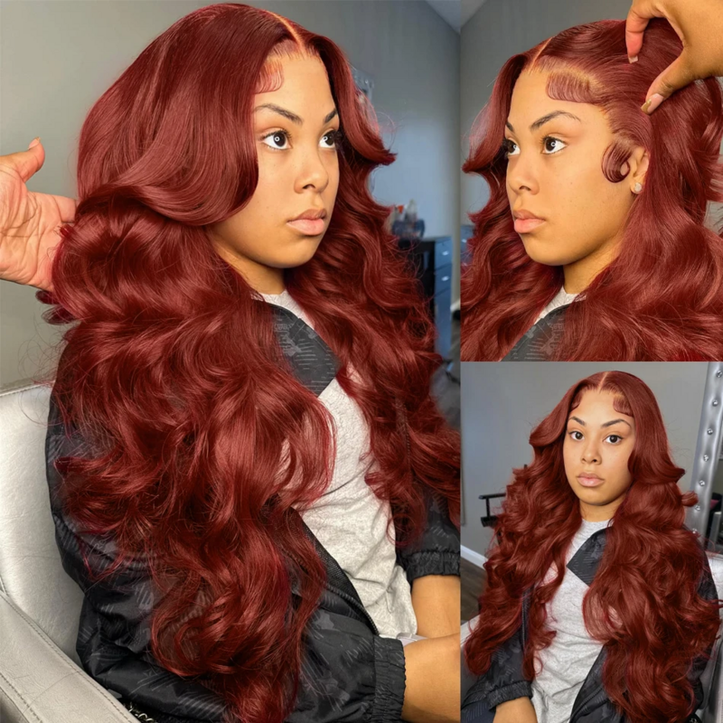 250 Density Reddish Brown Body Wave Lace Front Human Hair Wigs 13x6 HD Lace Frontal Wig For Women Color Pre Plucked Transparent