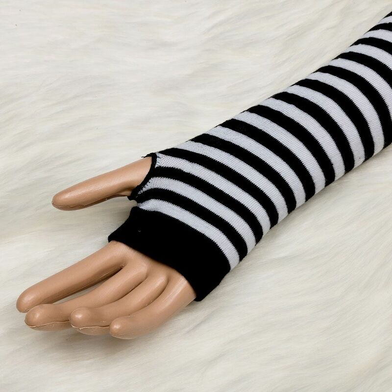ถุงมือผ้าฝ้ายแบบยาวสำหรับเสื้อหน้าหนาวถุงมือแขนยาวถุงมือลายทางถุงมืออบอุ่น