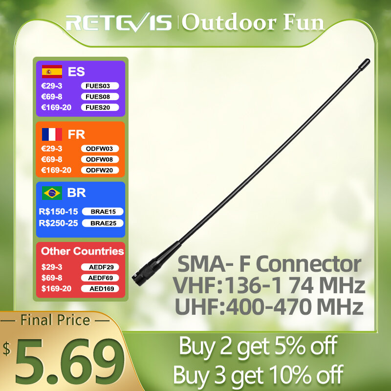 RETEVIS Walkie-Talkie Antenna SMA-F RHD-771 VHF UHF Dual Band for Kenwood Baofeng UV 5R 144/430Mhz for Quansheng UV K5 UV K6 K58