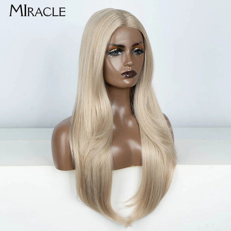 Wig renda lurus panjang MIRACLE untuk wanita Wig sintetik Wig pirang cokelat jahe hitam Wig depan renda Cosplay tahan panas