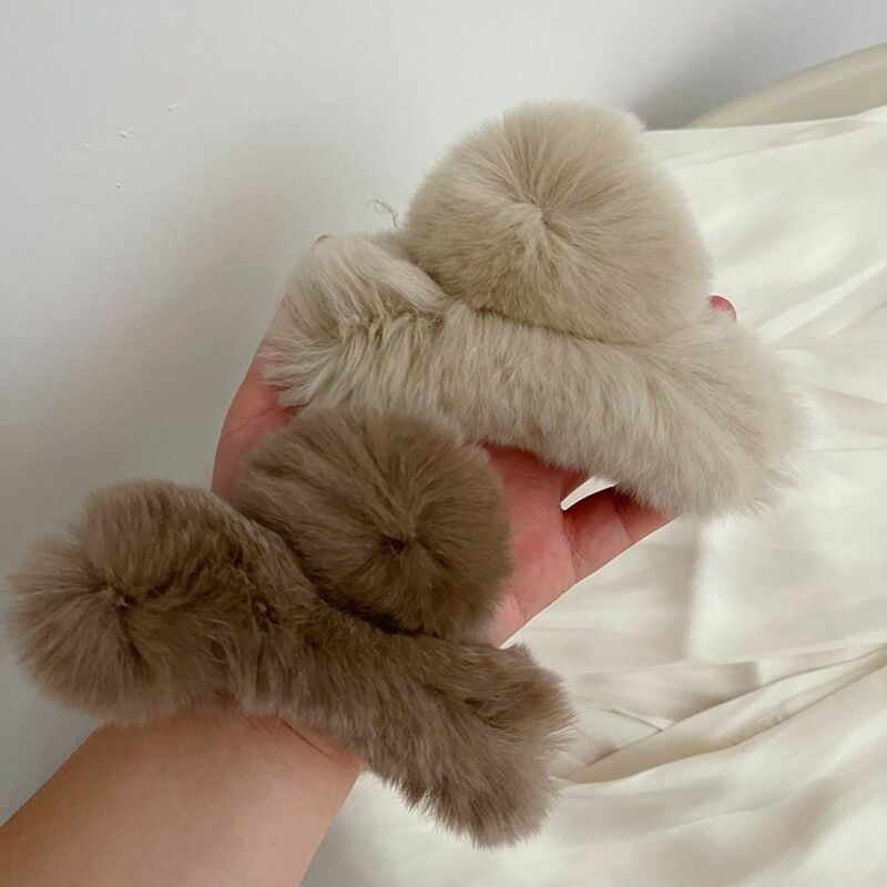 All-match Autumn Winter Headwear Rabbit Fur Plush Hair Claw Female Hair Accessories Korean Style Hair Clip Leopard Grasp Clip