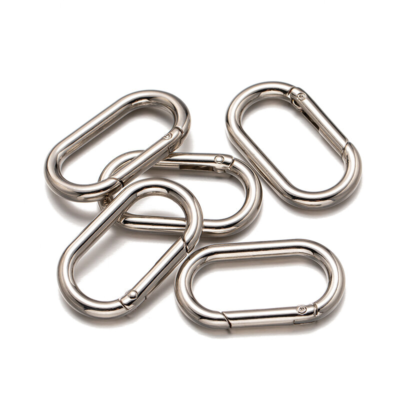 5 buah cincin Oval logam pegas dapat dibuka gesper klip gantungan kunci gesper untuk DIY gantungan kunci tas liontin konektor Carabiner pembuatan perhiasan