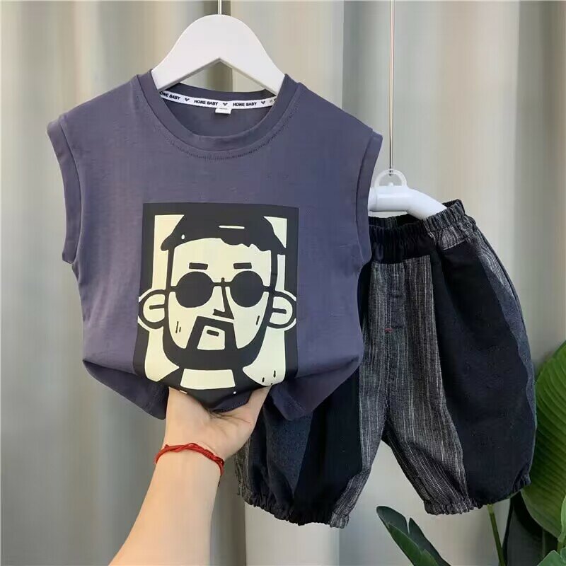 Children's Summer Clothing Set 2023 New Children's Handsome Vest Top Shorts Clothing Baby Summer Fashionable Two Piece Set
