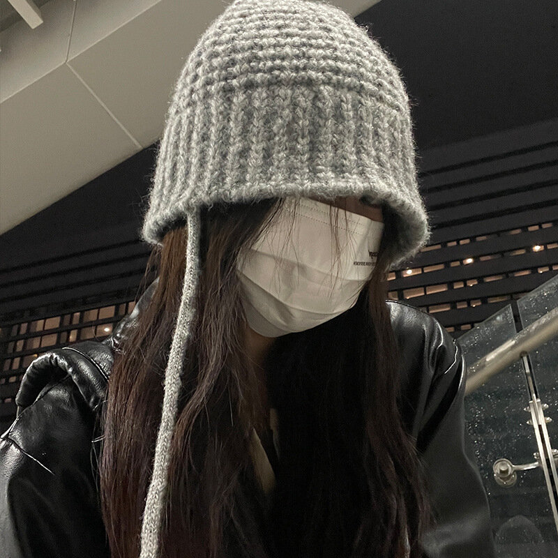 Jesienna i zimowa koreańska wersja ciepłej ochrona słuchu wełnianej czapki damskiej kapelusz rybaka