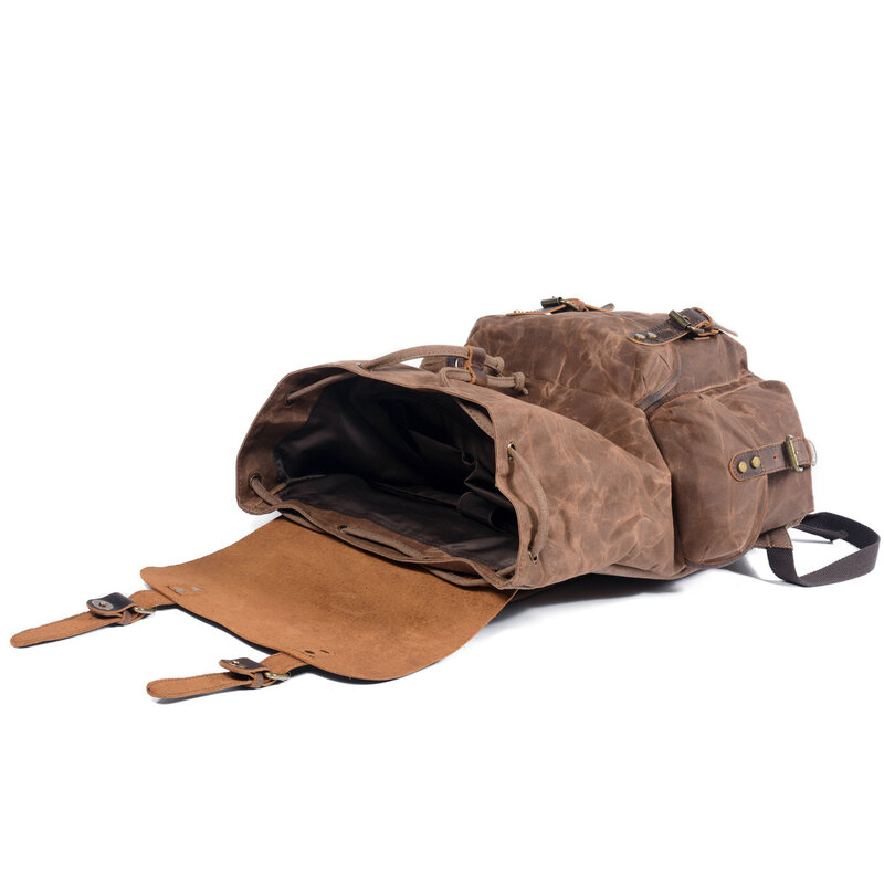 Mochila informal de estilo Retro con cordón para hombre, bolso de lona con cera de aceite para senderismo al aire libre, bolso de hombro de viaje de moda