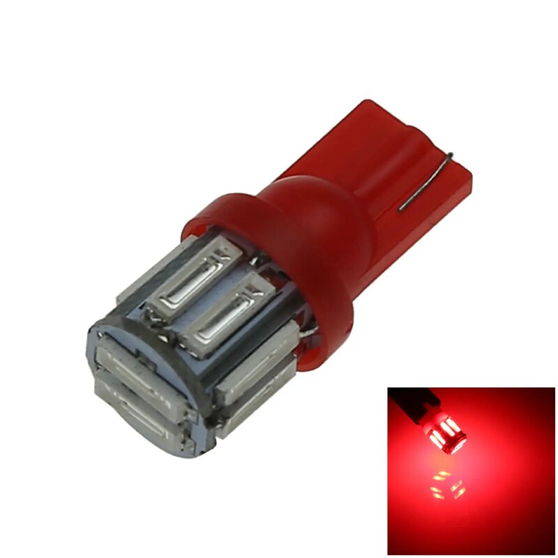 Ampoule de toit de voiture rouge 1x T10 W5W, lampe de plaque d'immatriculation 10 émetteurs 7020 SMD LED 194 259 2525 A065