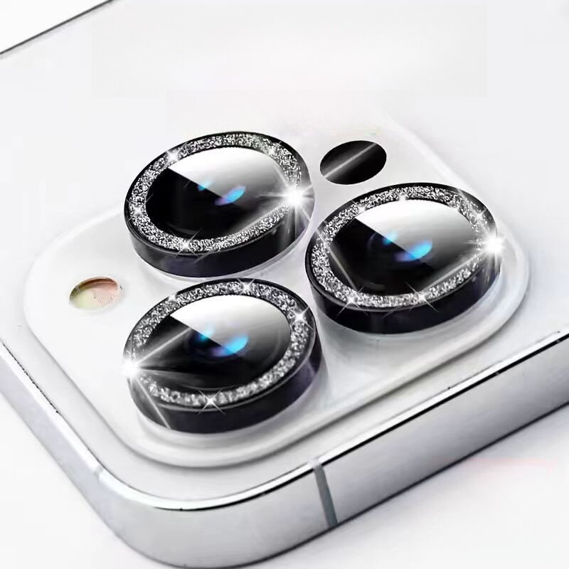 Protector de lente de cámara de vidrio de Metal brillante para mujer, cubierta de anillo para IPhone 15, 14, 13, 11Pro Max Plus, 12 Mini, 15Pro, 14Pro