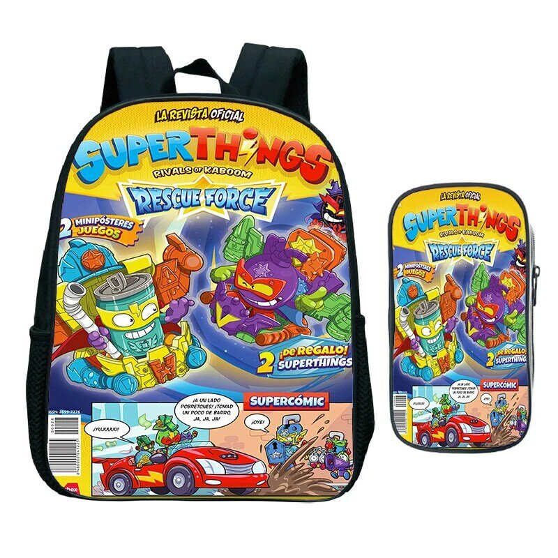 Рюкзак с 3D-принтом SuperThings, комплект из 2 предметов, школьная сумка для мальчиков и девочек, детский садовый рюкзак для книг, сумки для супер вещей, школьные подарки