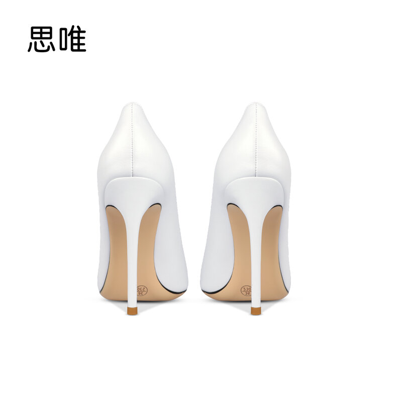 Women High Heel Shoes Genuine Leather Classic Elegant Office Pumps Shoes Pointed Toe Sexy Dress Party White Heels High Heels