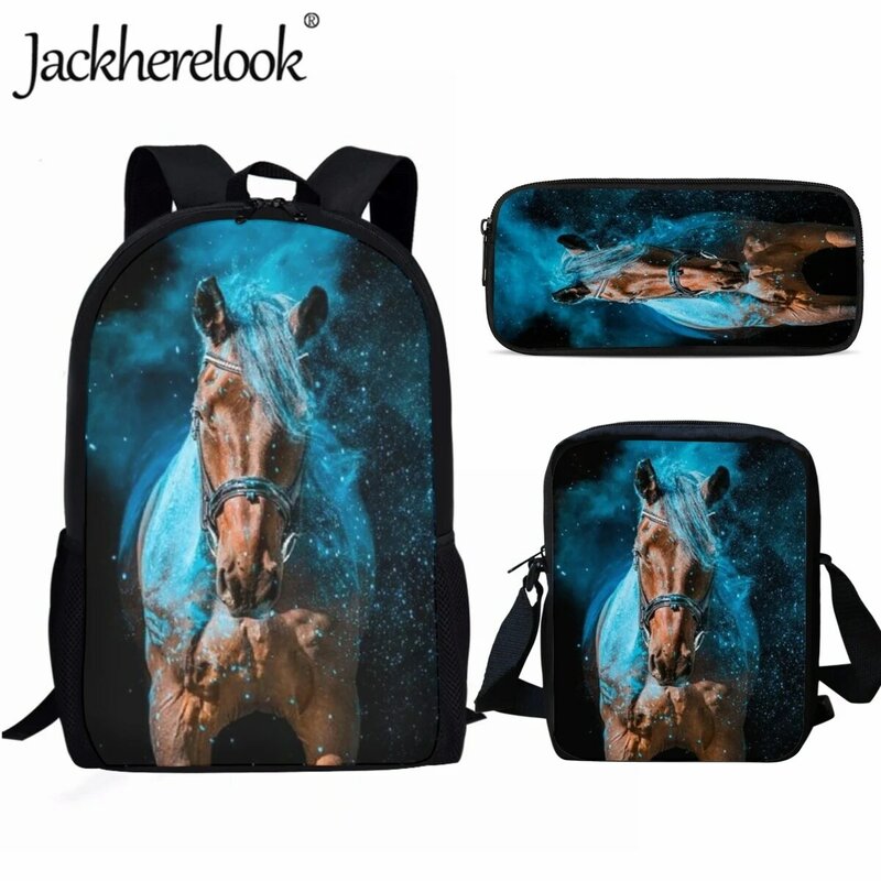Jackherelook – ensemble de sacs d'école pour étudiants, sac à dos de voyage décontracté avec impression de motifs de cheval artistique pour enfants et adolescents