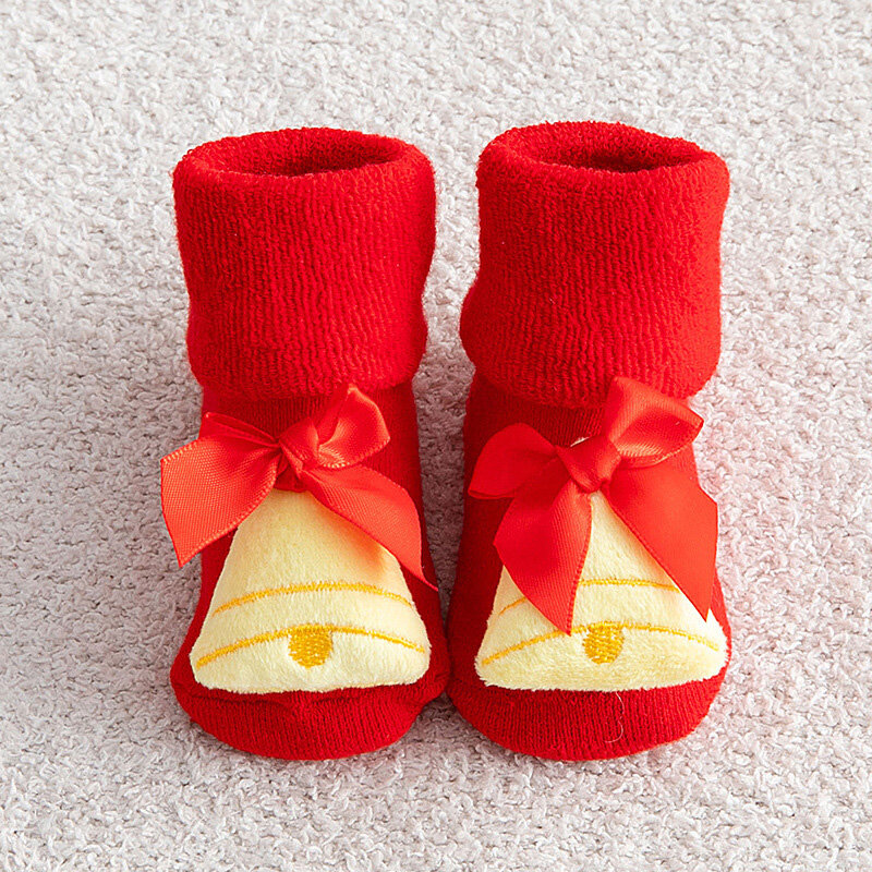 Kaus kaki bayi Natal sepatu bot lonceng pohon Natal Santa Claus rusa merah aksesori pesta dekorasi berbentuk aksesoris tebal kaus kaki hangat musim dingin