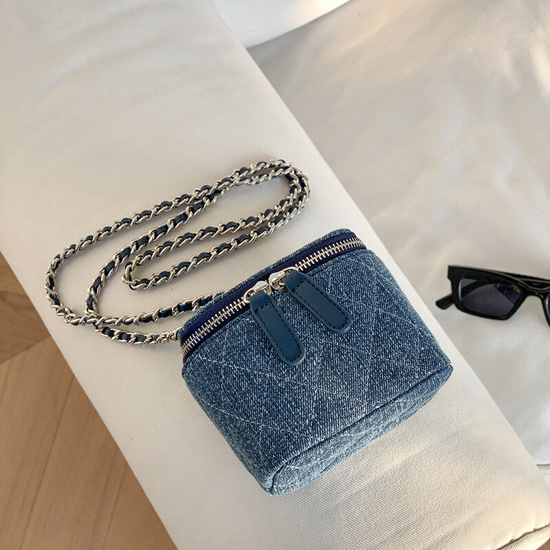 ミニデニム女性のためのクロスボディバッグ2023 linggeのチェーンショルダーバッグファッションブランドボックスバッグ口紅コイン財布とハンドバッグ