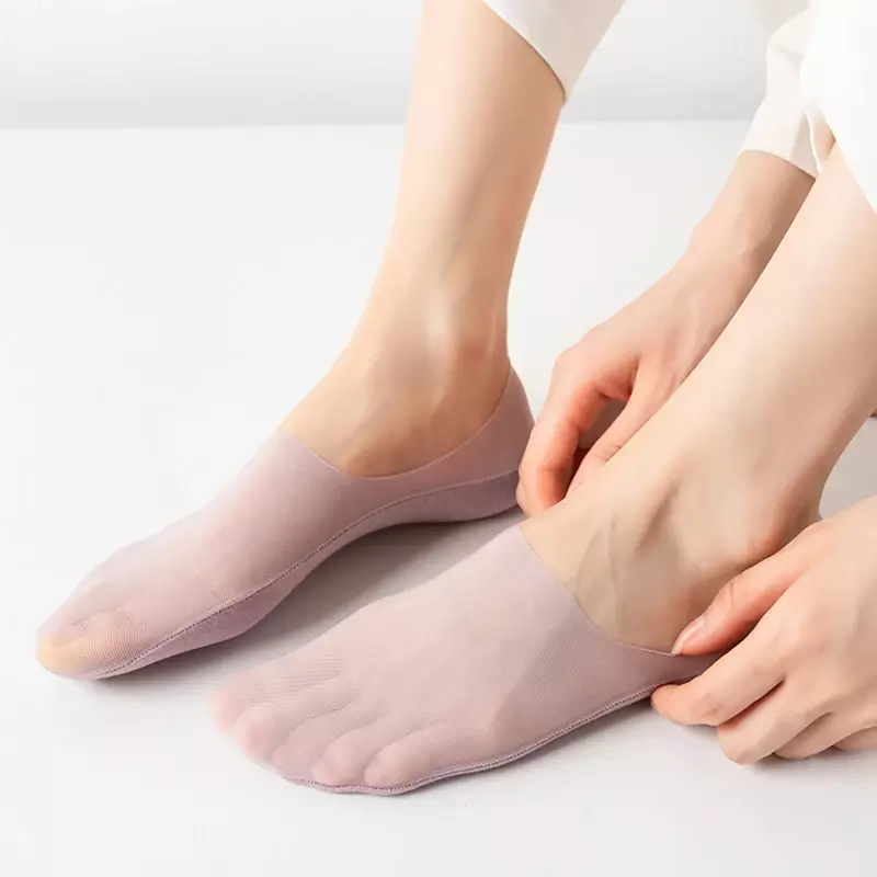 Kaus kaki tapak Tidak terlihat ultra-tipis untuk wanita 3/6 pasang/lot kaus kaki sutra es melar kualitas tinggi kaus kaki santai silikon antiselip Sox