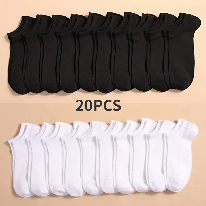 Kaus kaki padat uniseks 10 pasang, kaus kaki stoking kerah rendah lembut ringan warna hitam putih abu-abu untuk pria dan wanita