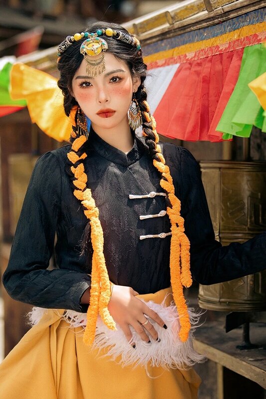 Roupa tibetana feminina, Kangba Robe, Lhasa Vestuário, Travel Shot Area, Vida