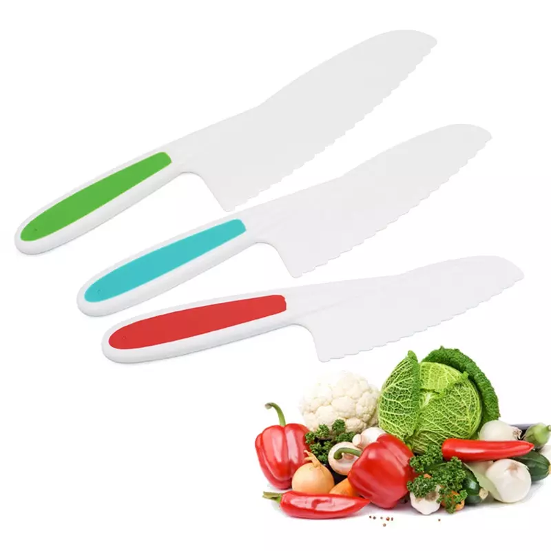 Couteau en nylon coloré pour enfants, 3 pièces/ensemble, pour tout-petit, opaque pour couper les fruits, salade, gâteau, laitue, cuisson sûre