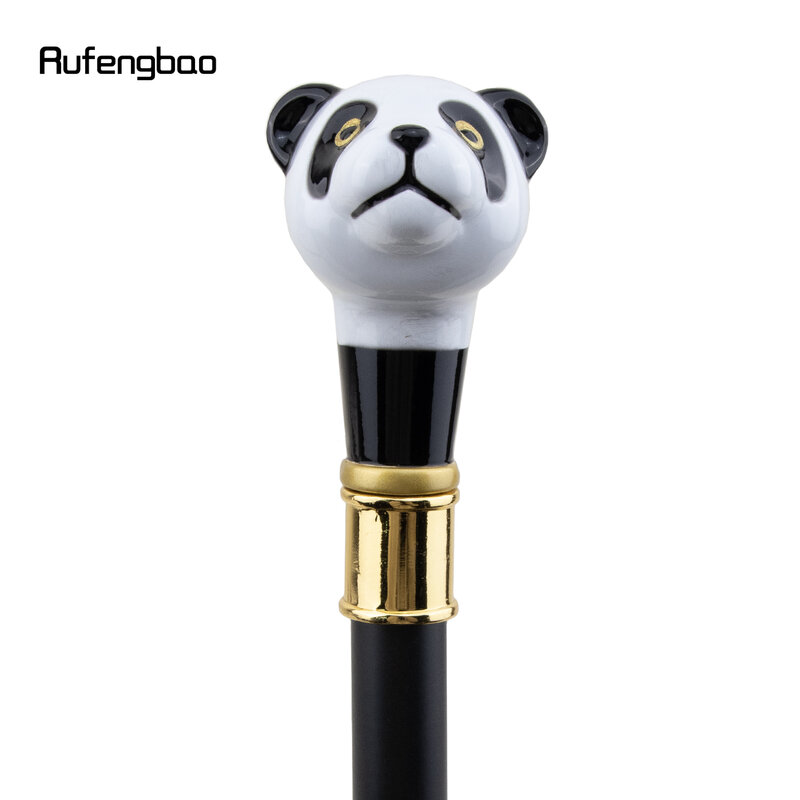 Black White Panda Single Joint Walking Stick with Hidden Plate Self Defense Fashion Cane Plate Cosplay Crosier Stick 93cm