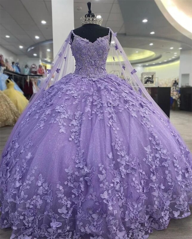 ชุดเดรสเจ้าหญิงสีม่วงลาเวนเดอร์สำหรับชุดไปงานเต้นรำมีสายรัดสปาเก็ตตี้ชุดเดรส16สไตล์หวาน