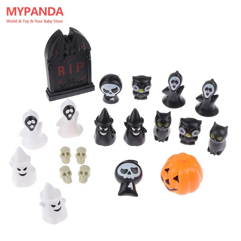 New 1Set Dollhouse Miniature Halloween Ornaments Ghost Tombstone Pumpkin Owl Model Micro Landscape Accessories