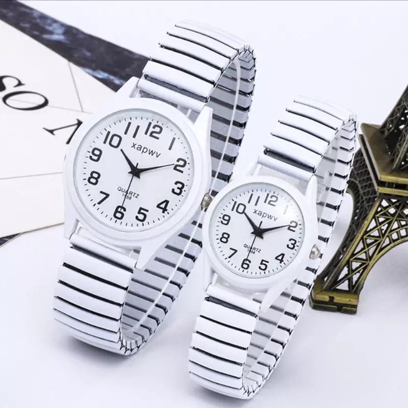 Reloj creativo de banda elástica en blanco y negro, reloj Retro elástico para pareja de ancianos, 1 unidad