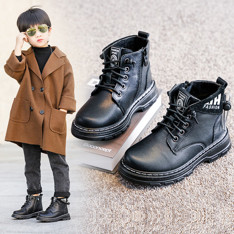 Boys Girls Boots New Autumn Winter Soft Bottom Korean Style Children Short Boots Casual Plush Shoes أحذية غير رسمية chaussures